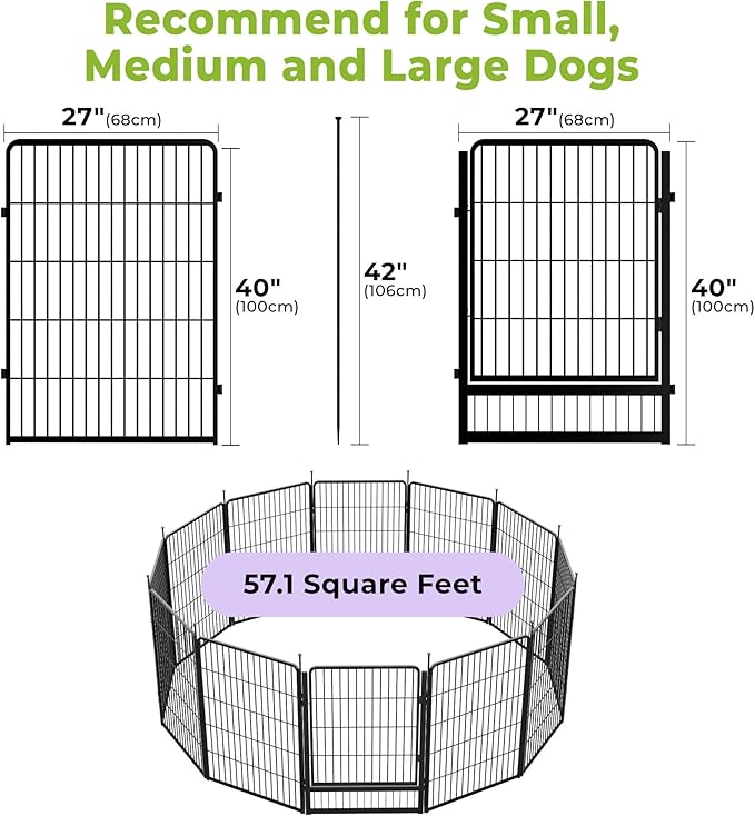SunsGrove Dog Playpen Outdoor, Heavy Duty 40 Inch 12 Panels Dog Playpen for Medium and Large Dogs, Free and Safe Play Dog Fence Indoor, Black