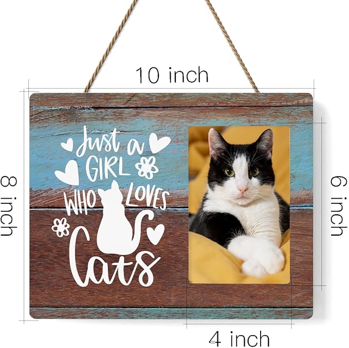 IAXIC Cat Mom Photo Frame Gifts for Cat Lovers Rustic Wooden Picture Frame Birthday Christmas Friendship Presents for Women Bestie Niece BFF Daughter Sister