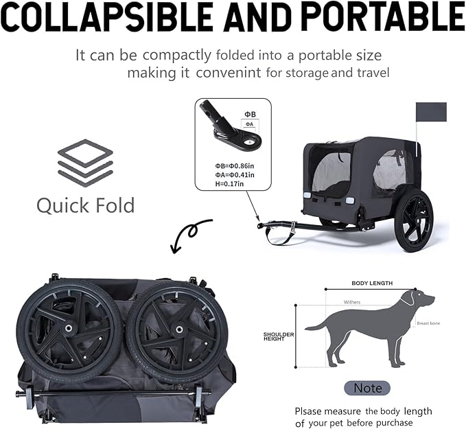 Anwick Dog Bike Trailer, Heavy Duty Dog Trailer for Bicycle, Cart Pet Bike Carrier with 3 Doors, 16" Wheels, Flag, Collapsible to Store, Pet Cart Bicycle Carrier for Small and Medium Pets
