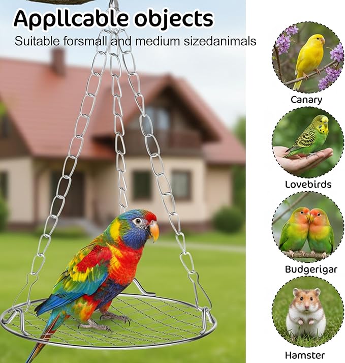 Bird Swing Stainless Steel Bird Swing for Cage Hanging Parakeet Swings Birds Cage Accessories to Balance Training Budgies Parrotlets Rat Sugar Gliders Small Animals