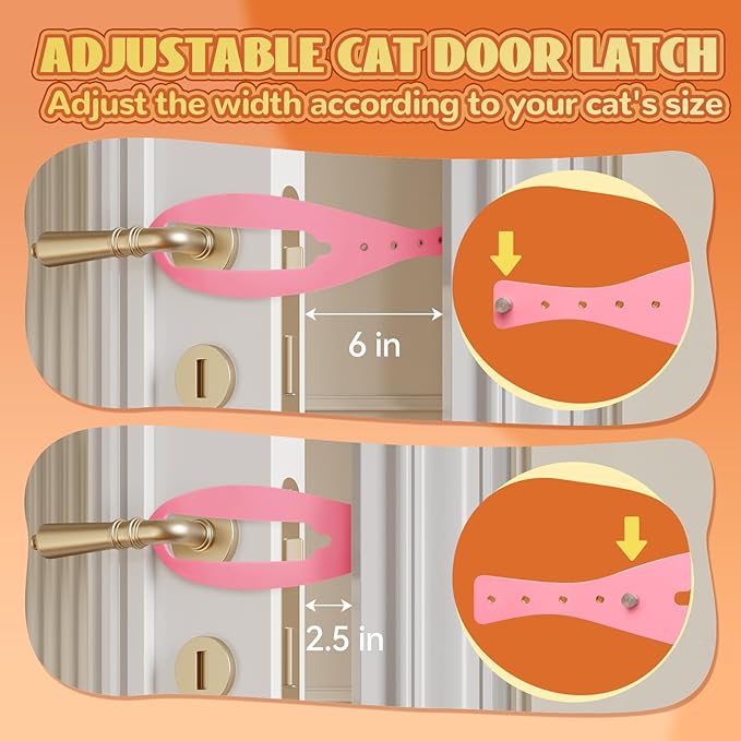 TGIOW Cat Door Latch, 1 Pcs Flex Latch, Cat Door Stopper to Keep Dog Out of Litter Box and Food, 5 Adjustable Size Strap 2.5-6" Wide, No Measuring, Easy to Install, Pink