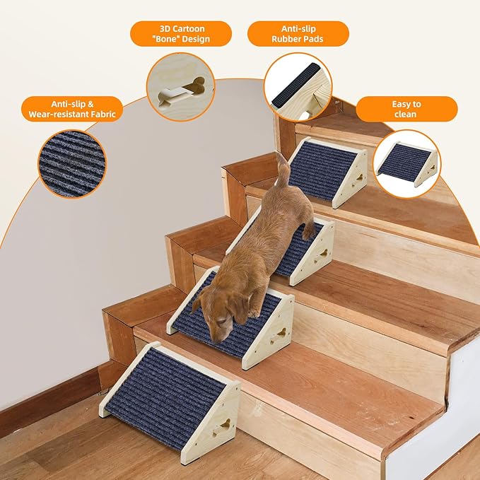 4 Pack Wooden Dog Ramp for Stairs Suits for Small Medium Large Dogs Cats, Pet Steps for Staircase Ramp for Dogs Cats, Need Installation(Gray, S: 11.8 * 9.8 * 5.9 inches)