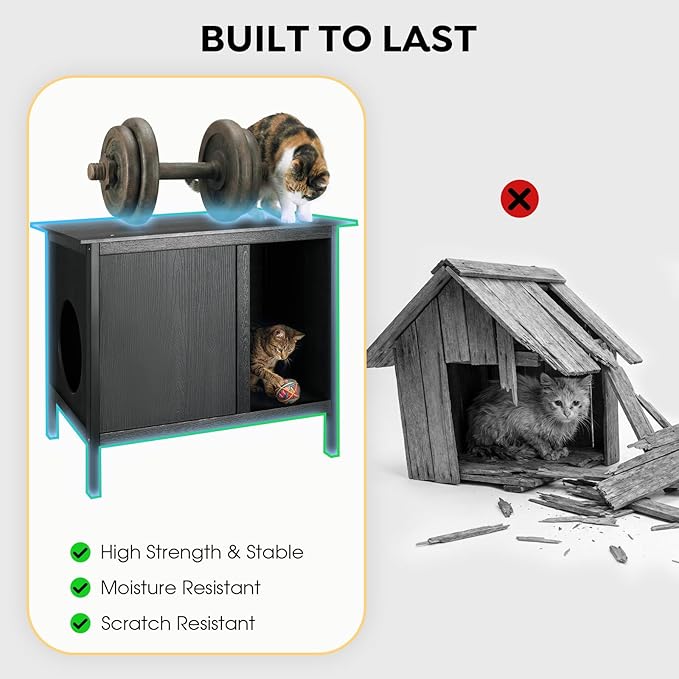 Veehoo Outdoor Cat House Weatherproof, Outside Feral Cat Shelter with Escape Door Design, Elevated Outdoor Pet Shelter for Stray Cats