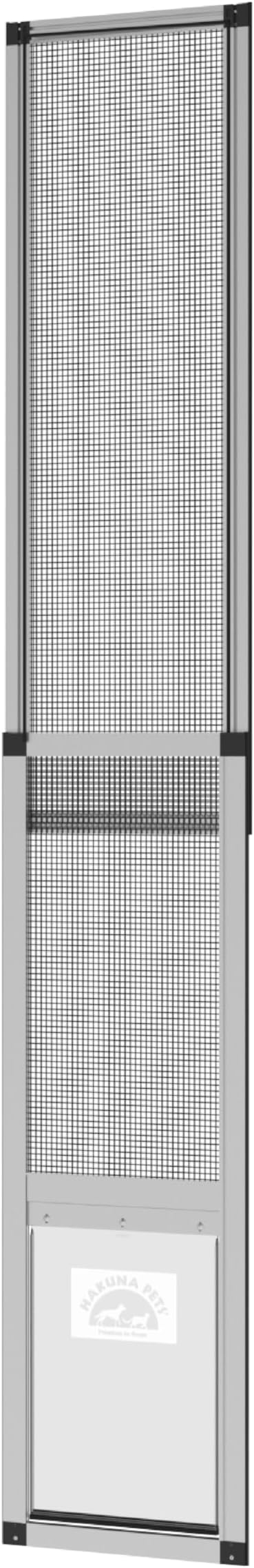 Hakuna Pets V2 Patio Pet Door Screen Insert Panel for Sliding Doors, Fits Door Track Min Ht 62.99" to Max Ht 84.25",UV Resistant Mesh, Locking Magnetic Dog Door, Easy Install and Removal,Large,Silver