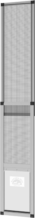 Hakuna Pets V2 Patio Pet Door Screen Insert Panel for Sliding Doors, Fits Door Track Min Ht 62.99" to Max Ht 84.25",UV Resistant Mesh, Locking Magnetic Dog Door, Easy Install and Removal,Large,Silver