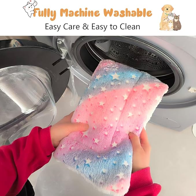 2-Pack Extra Large Self Warming Cat Bed Mat - 45x60cm (18"x24") Ultra Thick 5cm Thermal Pet Pad with Dual-Sided Flannel & Polar Fleece, Washable Cat & Dog Bed for Indoor Outdoor Use Rainbow Stars