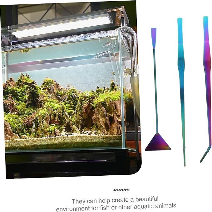 Housoutil Fish Tank Kit 3pc Set of Stainless Steel Tweezers and Spatula for Plant Care