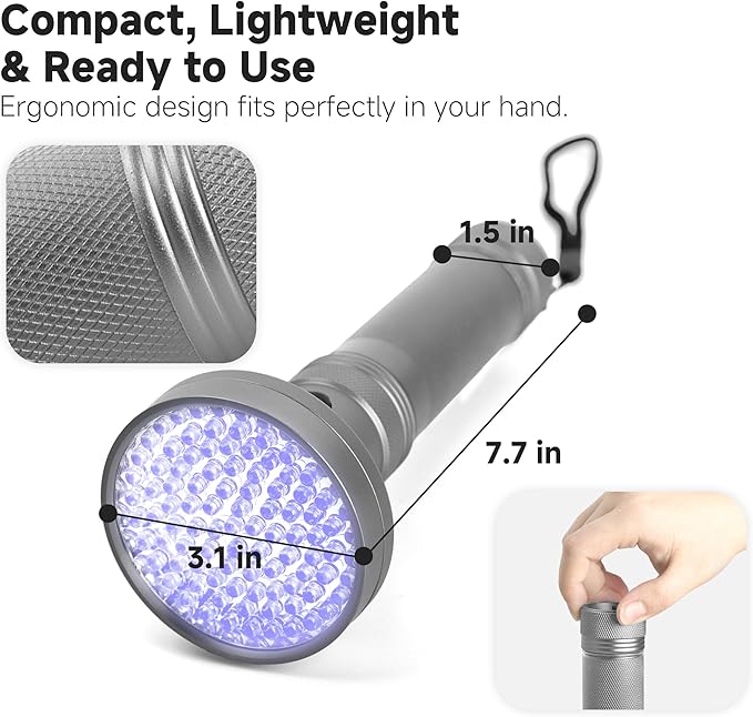 100 LED 395nm UV Flashlight Black Light, Portable Ultraviolet Torch for Pet Urine Detection, Stains, Scorpions, and Bed Bugs – High Power UV Lamp (Batteries Not Included)