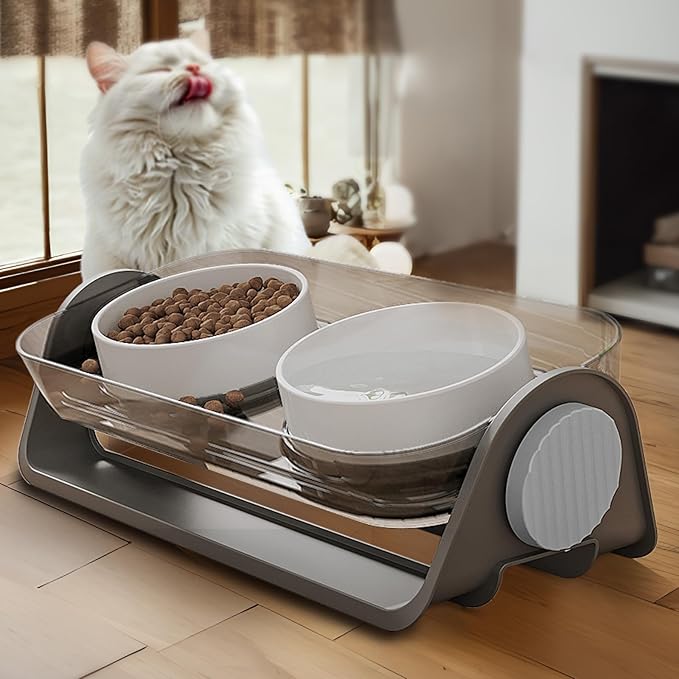 Oneluck Elevated Cat Bowl, Raised Ceramic Dish, 100% Waterproof Cat and Dog Bowls, 15° Tilted Raised Stand Slip Resistant Raised Edges, Catch Water, Food Mess, No Spills