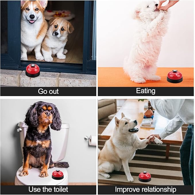 Comsmart Dog Puppy Cat Kitten Potty Training Bells, 2 Metal Dog Paw Print Bells with Non-Skid Rubber Base for Pet Interactive Game Toys Tell Bells, Service Bell for Hotel School Bar Shop Restaurant