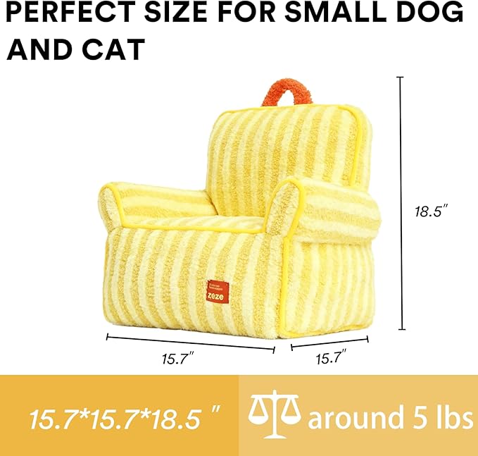 ZEZE Furniture-Style Sofa Pet Bed, Washable Plush Couch Bed with Bolstered Sides & Non-Slip Bottom for Dogs & Cats, Cozy Indoor Bed (Yellow, Small)