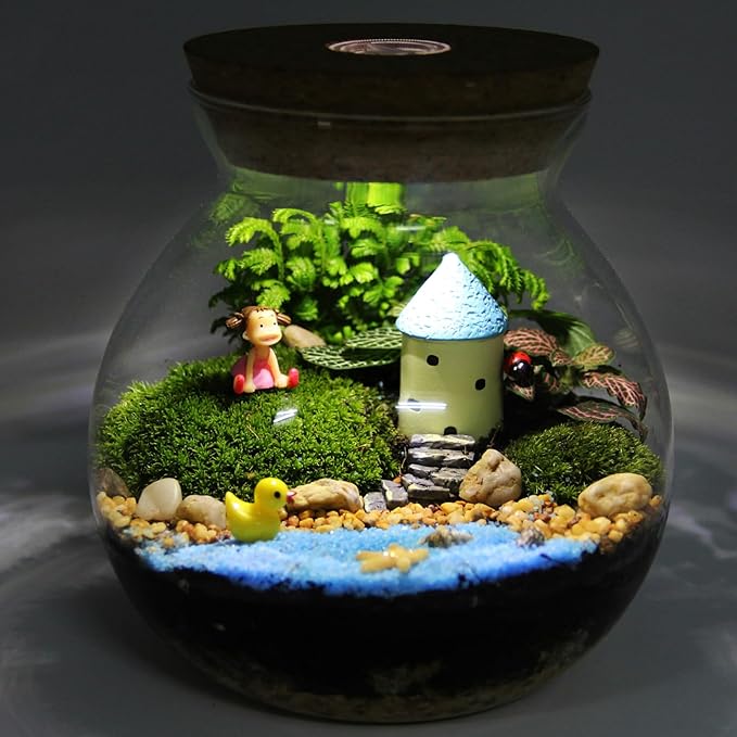 Fish Tank Glass Bottle with Led Light - 1 Gallon Glass Aquarium for Betta Fish, Modern Design with Adjustable Brightness
