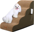 Dog Stairs for Small Dogs, Wide Pet Step with Removable Cover, No Assembly High Density Foam Cat Ramp for Bed or Sofa, 4-Step, Light Brown
