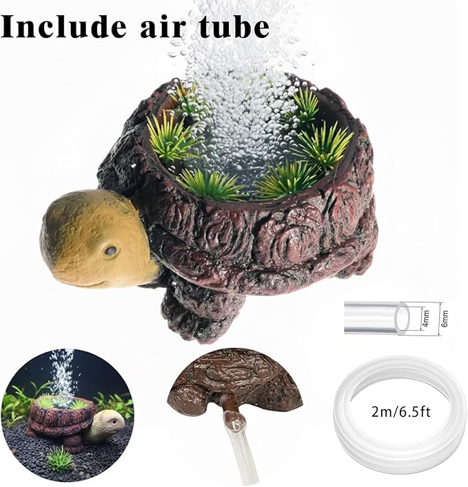 LIYAOLI Aquarium Air Stone Bubbler - Resin Turtle Tank Decor, Fish Tank Bubbler Decorations with Oxygenation Function, Perfect Turtle Tank Accessories for Aquarium Landscape, with Air Tubing