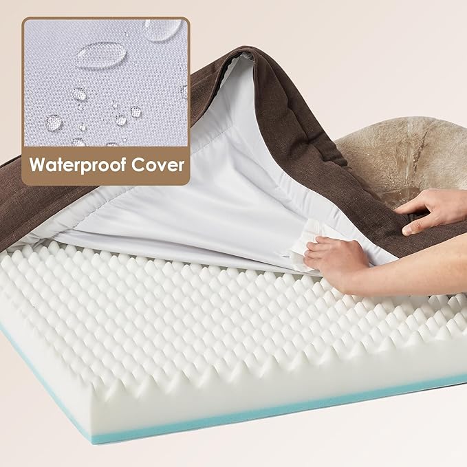EHEYCIGA Orthopedic Dog Bed for Medium Dog, 30x20x6.5 Inch Memory Foam Dog Couch Bed with Sides, Waterproof Liner & Washable Removable Cover, Bolster Pet Sofa, Brown