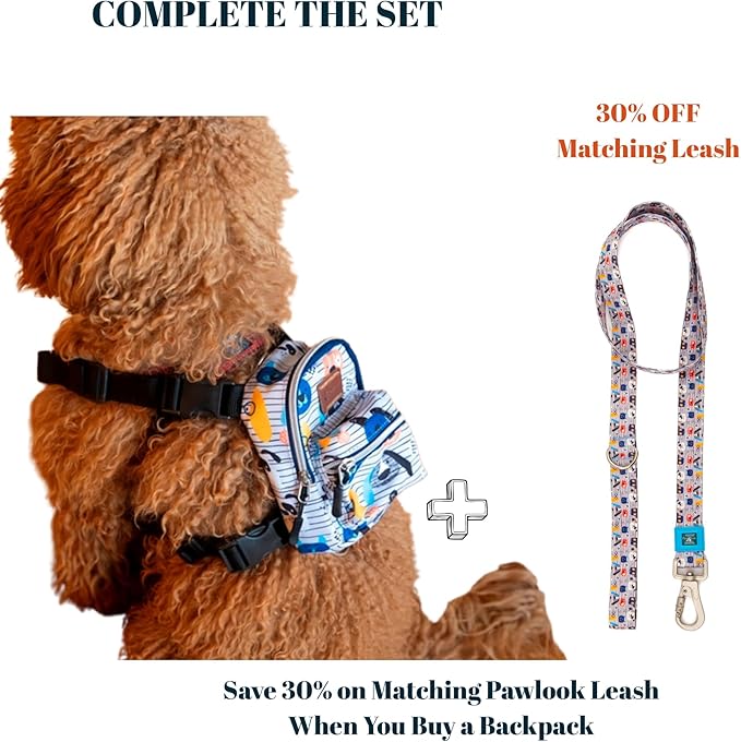 Pawlook Dog Backpack Harness – Street Smart | Waterproof, Adjustable, Breathable – Leash Attachment D-Rings, Poop Bag Pocket – Small & Medium Dogs – 8 Styles Woof S