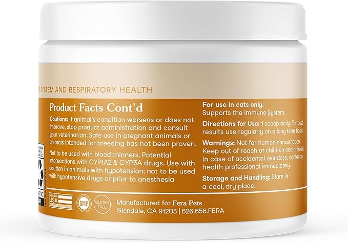 Fera Pets Lysine Powder for Cats - Immune Support Supplement with Quercetin & Postbiotics - Promotes Respiratory Health & Normal Inflammatory Response - Helps Maintain Normal Eye Health - 60 Scoops