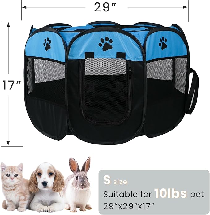 Dog Playpen,Puppy Pet Cat Playpen Indoor for Small Dogs Tent Crates Cage Indoor/Outdoor, Portable Pop Up Dog Kennel Playpen with for Dogs/Cats/Rabbits, Removable Zipper Top(Small Size, Blue)