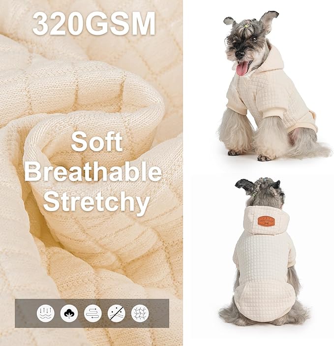 BEAUTYZOO Dog Hoodie with Leash Hole and Pocket,Dog Sweaters for Small Medium Large Dogs Boys Girls,Waffle-Like Laminated Cotton Warm Outfits for French Bulldogs, Pitbull, Winter Puppy Clothes Jacket