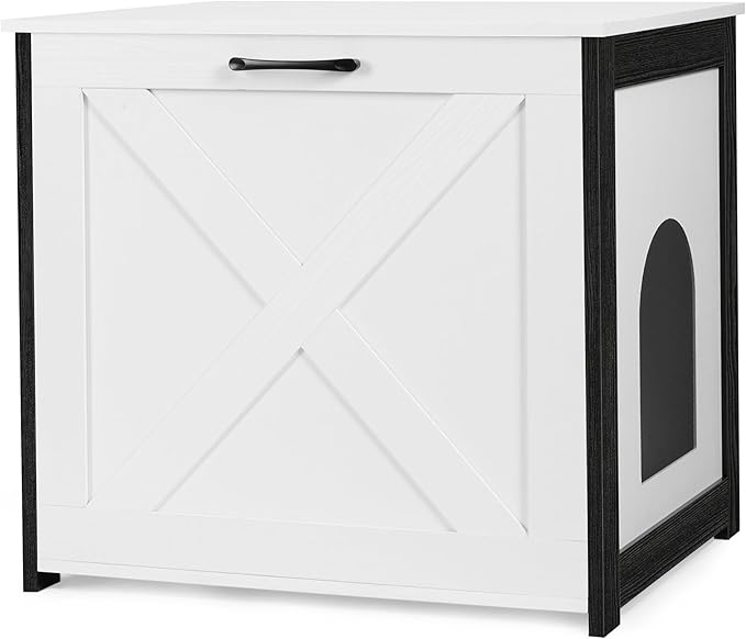 Dwanton Cat Litter Box Furniture Hidden, Cat Litter Box Enclosure, Reversible Entrance Can Be on Left or Right Side, Indoor Cabinet, Wooden Washroom, End Table, Nightstand, White, 23.6" L