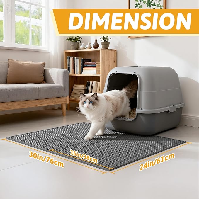 Pieviev 2 Packs Cat Litter Mat Double Layer Waterproof Urine Proof Trapping Mat (24"X15", Gray)