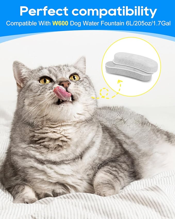 Pet Fountain Filters for Dog Waterer Fountain Compatible with W600 Automatic Dog Water 205oz/6L Dispenser, 8 Pack Large Pet Fountains Filter Replacement Fit for Cat Water Drinking Bowl