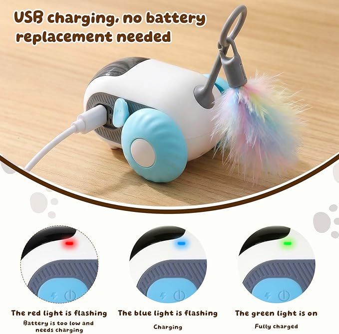 Interactive cat Toy, Rechargeable, Automatic Moving Kitten Toy, New Type of cat Toy with Tail, Touch-Activated Kitten Toy for Play, Suitable for Indoor Boredom Relief for Adult Cats (Blue)