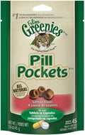 Greenies Feline Pill Pockets for Cats Natural Soft Cat Treats, Salmon Flavor, 1.6 oz. Pouch (45 Treats)