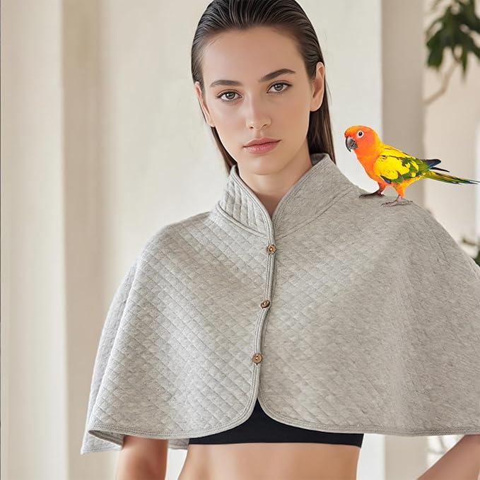 Parrot Shoulder Protector & Bird Diaper Shawl - Keep Clothes Safe from Scratches & Poop, Reusable Training Cape for Parakeets, Cockatiels, Conures, Lovebirds, Finches, Macaw (grey)