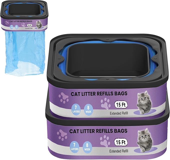 2 Pack Cat Litter Refill Bags Cartridges Compatible with Genie Cat Standard,Plus,Style,XL+ Pails,100% Odor Control