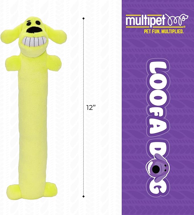 Multipet Original Loofa Dog Plush Toy - Squeaky Toy for All Dogs - Extra Soft Plush - Stuffed Animal Dog Toys for Playing - Cute Dog Pet Toy (1 Count, 12”, Random Color Surprise)