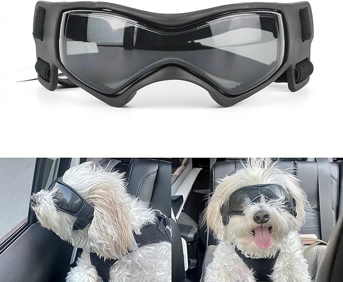 Dog Goggles Medium Breed, Small Dog Sunglasses Anti-UV Goggles for Pet Eyes Protection, Adjustable Straps, Black M
