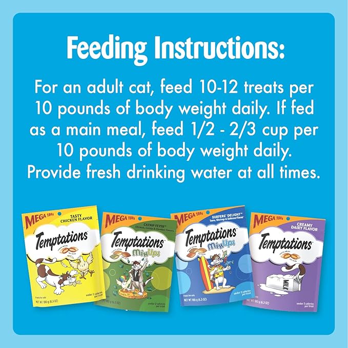 Temptations Cat Treats Classic Crunchy and Soft Cat Treats Variety Pack, 6.3 oz. Pouches (Pack of 4)