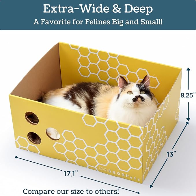 Extra Large Cardboard Cat Scratcher with Refillable Double-Sided Scratch Pad, No‑Mess Cat Scratching Box for Indoor Cats