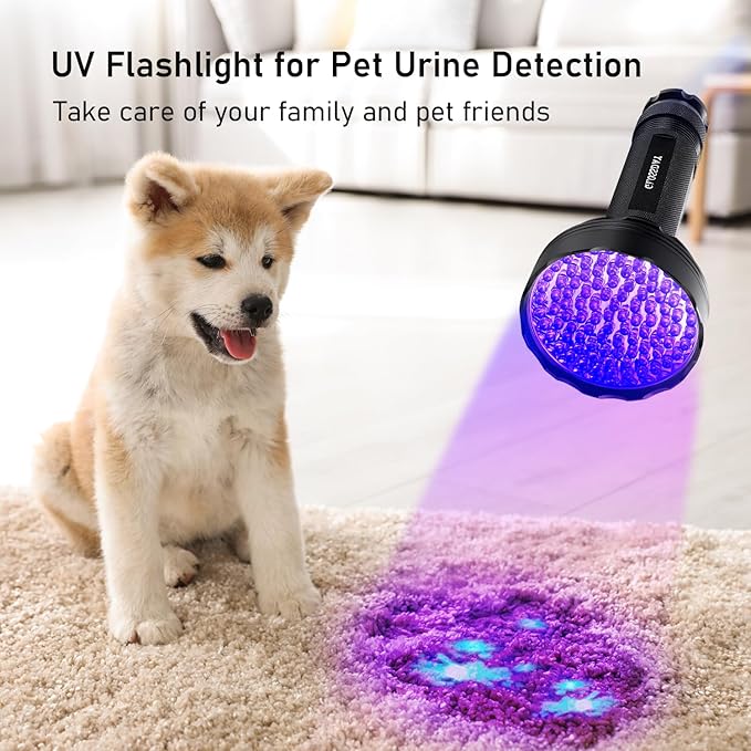 Blacklight Flashlight,128 LED UV Flashlights, Upgraded Bright Ultraviolet Flashlight Professional Black Light for Dog/Cat, Hunting Scorpions