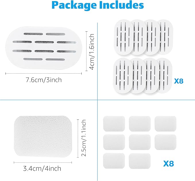 DOOOB Cat Water Fountain Filters, 16 Pack Cat Fountain Filter, Cat Fountain Replacement Filters for DOOOB Stainless Steel Cat Water Fountain, Pet Water Fountain Filters (8 Filters & 8 Sponges)