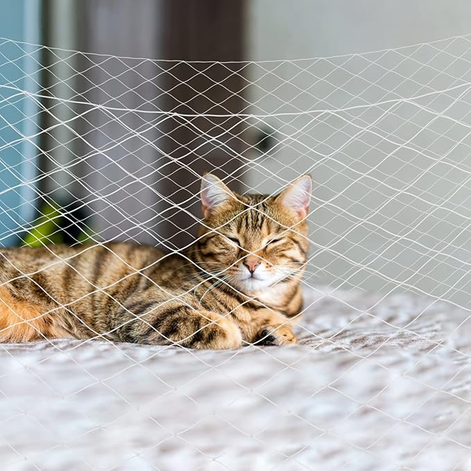 Petboss Anti-Fall Cat Netting Mesh Fence, Transparent Nylon for Dogs & Cat, Pet Safety Net for Balcony/Stairs/Window - 10x20Ft