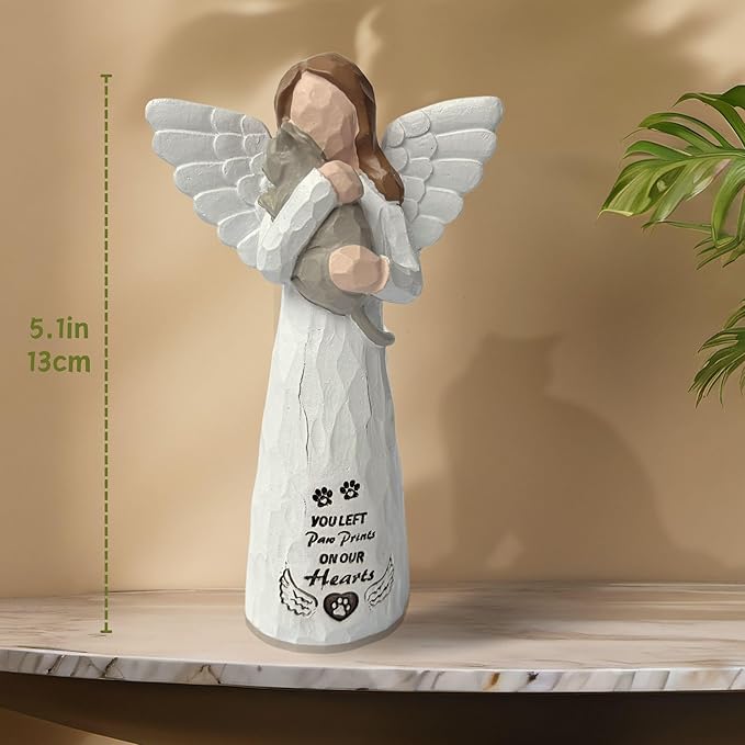 Cat Memorial Gifts for Loss of Cat, Pet Memorial Gifts for Cats, -Cat Statue Sculpted Hand-Painted Angel Figurines – Loss of Cat Sympathy Gift, Pet Loss Sympathy Gift, Cat Remembrance Gifts(Grey)