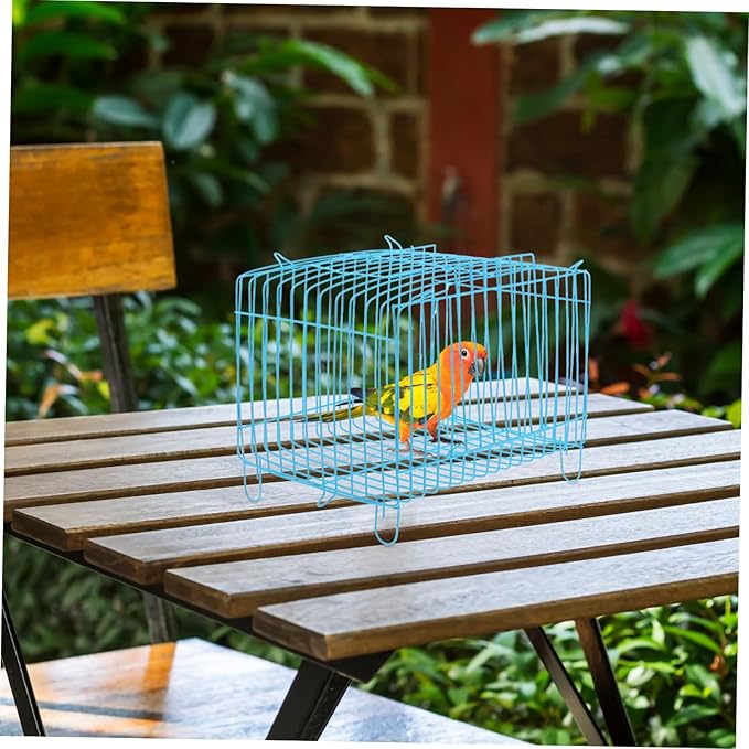 Portable Metal Bird Carrier Cage for Parakeets and Small Parrots Spacious Travel Crate with Lightweight Design Breathable and Stylish Blue Handheld Cage for Outdoor Use