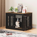 38" Heavy Duty Dog Crate Furniture for Small,Medium and Large Dogs,Rustic Wooden Dog Cage Kennel Indoor Furniture with Waterproof Top,Decorative Pet House Side End Table (Black & Wood)