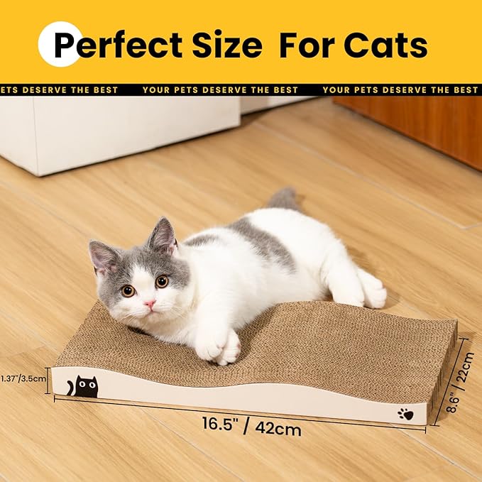 Cat Scratcher, Durable Scratch Pad, Corrugated Cardboard Scratching Board for Indoor Cats, Heavy Duty, Double-Sided Usability, Recyclable, with Catnip