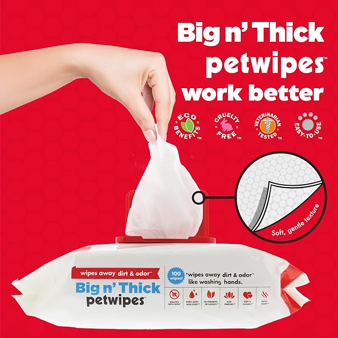 Petkin Pet Wipes for Dogs & Cats - 200 Large Wipes - Removes Dirt & Odor - Cleans Ears, Face, Butt, Eye Area - Convenient for Home or Travel - 2 Packs