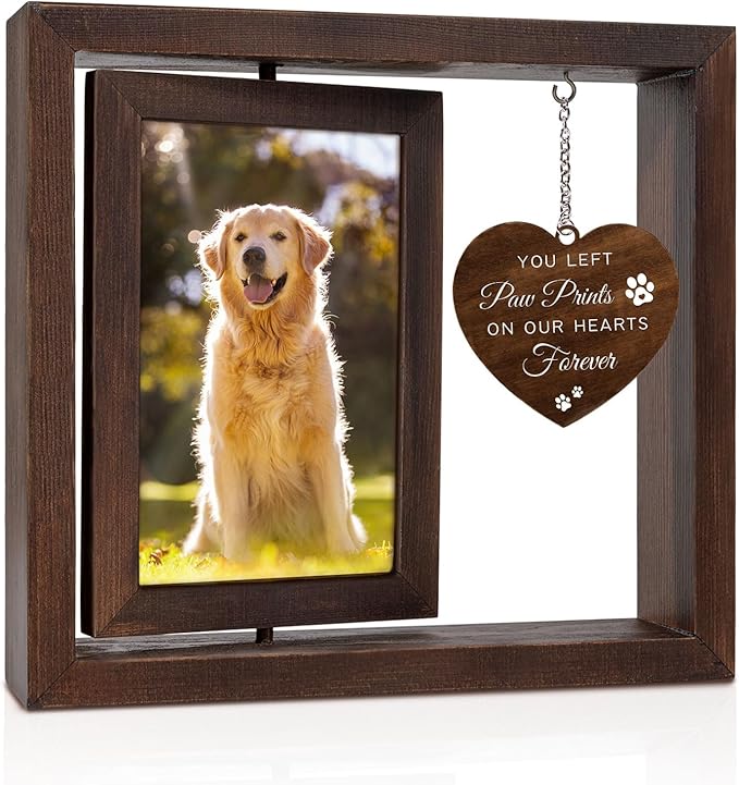 Jigfoxy Dog Memorial Picture Frame - Rotating Wooden Frame for 4x6 Photo - Pet Memorial Gifts for Dog Loss Sympathy Bereavement Remembrance Gift