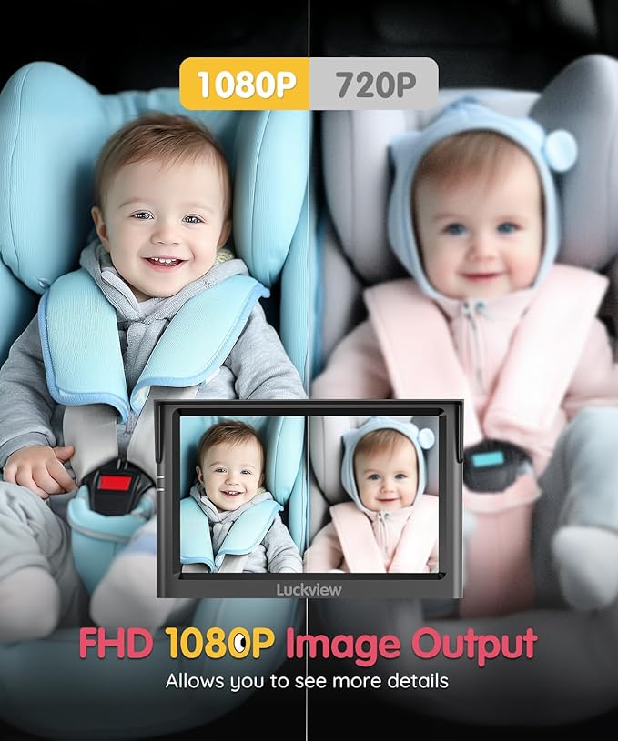 BM1 Baby Car Camera for Back Seat & Pet Monitoring, 5'' 1080P Monitor with IR Night Vision, 3X Zoom, Crystal Clear View, Easy 5-Min Wired Installation for Peace of Mind