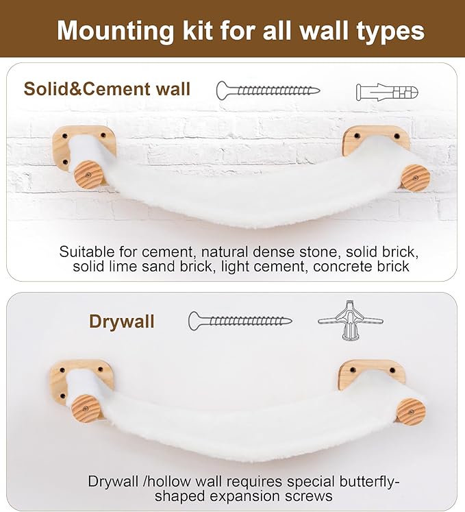Cat Wall Hammock, Dual-Sided Cat Wall Bed with Canvas & Plush Fabric for All Seasons, Wall Mounted Shelf for Large Cats, Modern Perches for Lounging & Napping