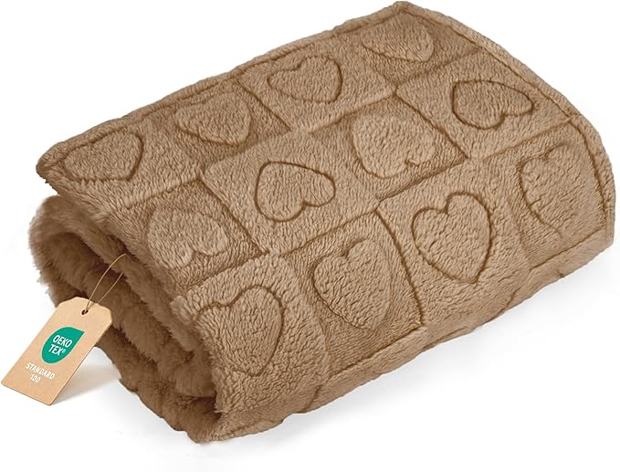 gogobunny Calming Plush Dog Cat Blanket 300GSM Coral Fleece, Ultra-Soft Machine Washable Pet Bedding for Small Medium Dogs Cats Puppies Kittens (Brown, 30x40)
