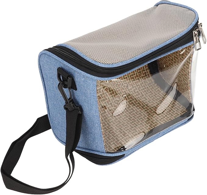 Transparent Bird Carrier Bag, Portable Parrot Travel Cage for Cockatiels and Parakeets, Lightweight Breathable Backpack with Side Pockets and Top Vent Design for Small Birds (Blue)