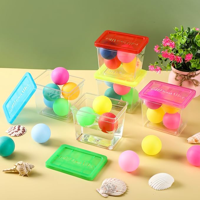 Domensi 20 Pack 12oz Plastic Fish Bowls with 100 Table Tennis Carnival Game Favors Rectangle Gold Fish Bowls with Multicolor Balls Bulk for Adults Kids Candy Carnival Party Decoration Favors Supplies