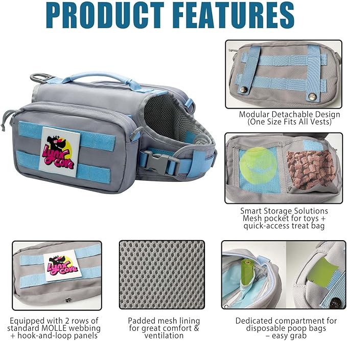 Dog Backpack for Small Medium Large Dogs,Adjustable Dog Backpack Harness with 2 Side Pockets,Vest Dog Pack for Travel,Hiking, Camping