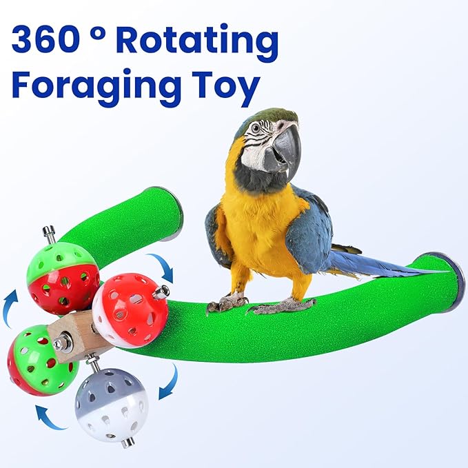 U Shape Parrot Perch Stand Toy Bird Platform Sand Paw Grinding Clean Stick Exercise Conure Budgie Cockatiel Cage Accessories (Green-Rotate)
